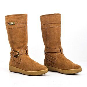 Coach Women Tallulah Brown Suede Fleece Lined Strap Slip Tall Boots sz 5.5